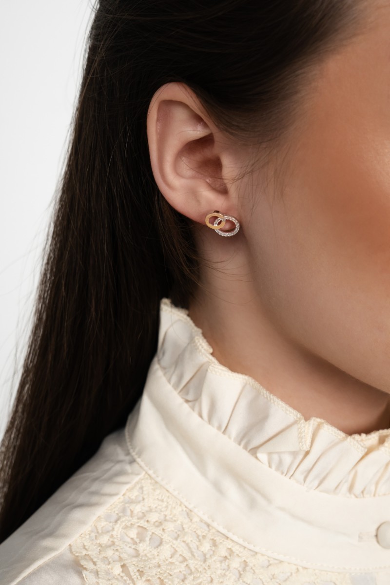 Silberne Ohrringe mit Gold und Zirkonia bild 2